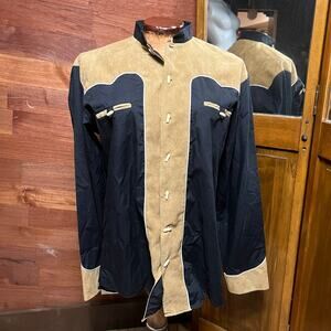 VINTAGE 90s Custer Western Toggle Shirt Size M Retro Cowboy Yoked Black/Brown